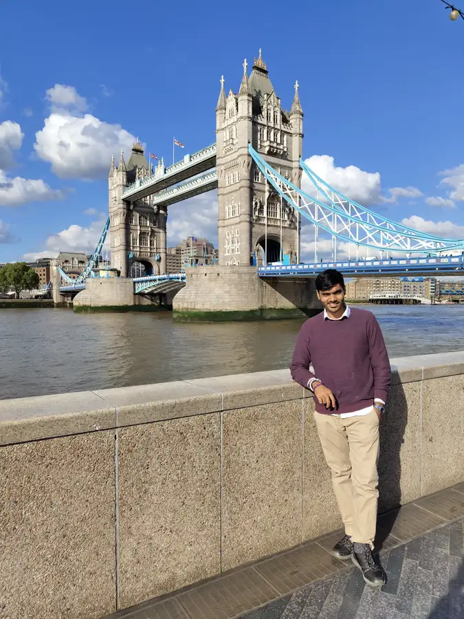 This is image of Kavil Wagh at tower bridge