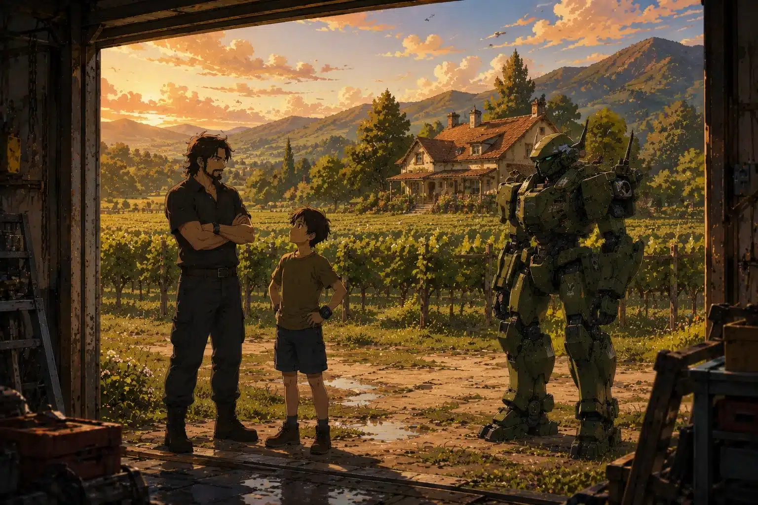 robot sci fi where a father is teaching his son about mech fighting