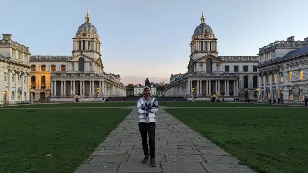 Standing in front of university of Greenwich, International student 2026